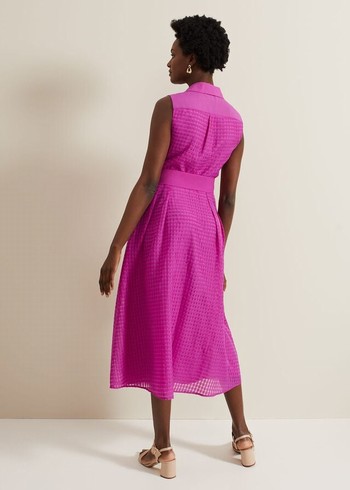 Phase Eight Carey Sleeveless Check Dress Pink Canada | BGZLPH-745